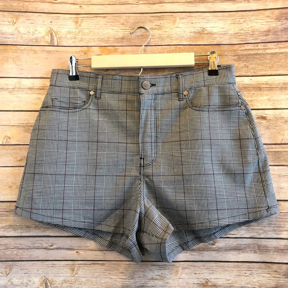 BLDWN Brie Glen Check Plaid Houndstooth High Rise Shorts Size 29